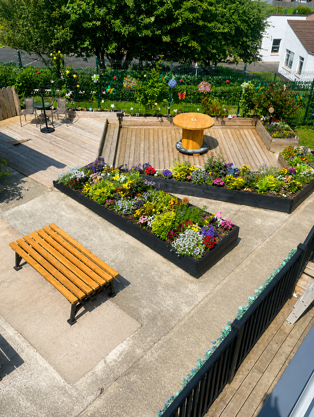 Raised planting beds in Leafair Community Garden