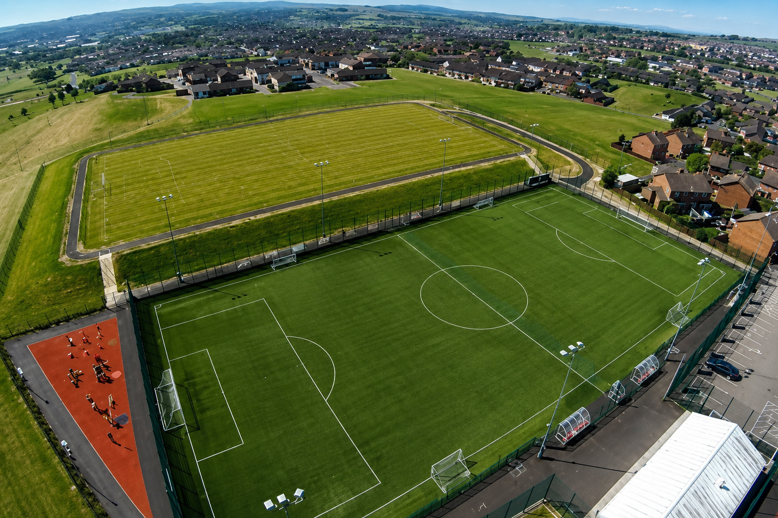 Aerial view of the Leafair 3G pitches and nearby community facilities